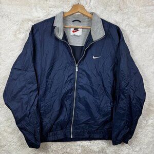 Vintage 90s Nike Men’s Windbreaker Jacket Full Zip Navy Blue Lined Size XL